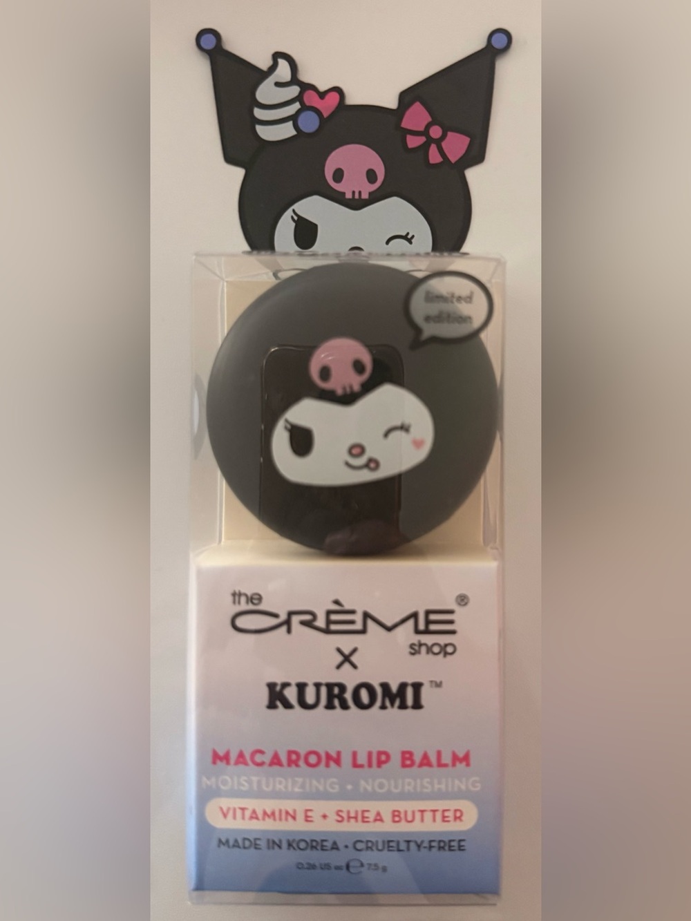 The Crème Shop x Kuromi Macaron Lip Balm — Black & Pink